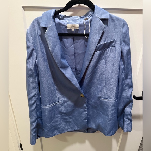 Vince Jackets & Blazers - Vince Blue Satin Blazer Size 8 Shimmer Single Button Lightweight Jacket
